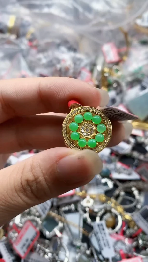 银S925镶嵌戒指翡翠天然A货缅甸翡翠
