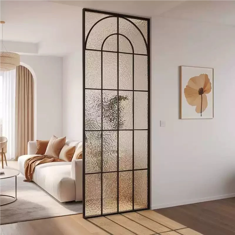 法式玻璃屏风隔断不锈钢定制中古简欧奶油风客厅入户玄关隔断