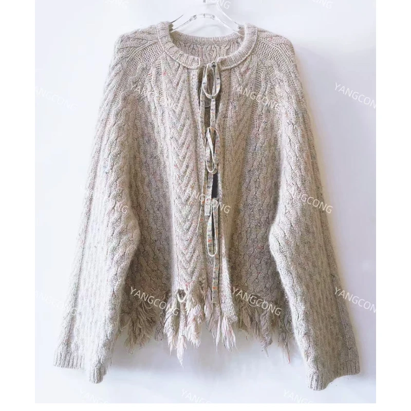 【玻璃糖纸】高端纱线秋冬新款女士花纱开衫设计师针织慵懒风毛衣女