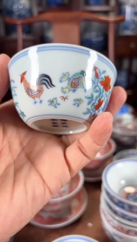 柴窑斗彩鸡缸杯鸡缸杯
