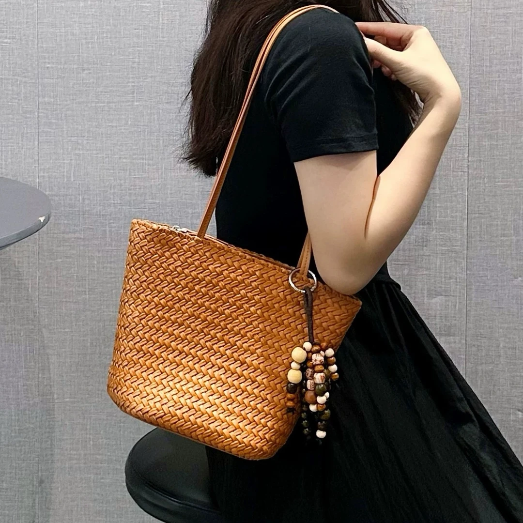 2025新款女式手工编织包大容量托特单肩斜挎水桶包包13238