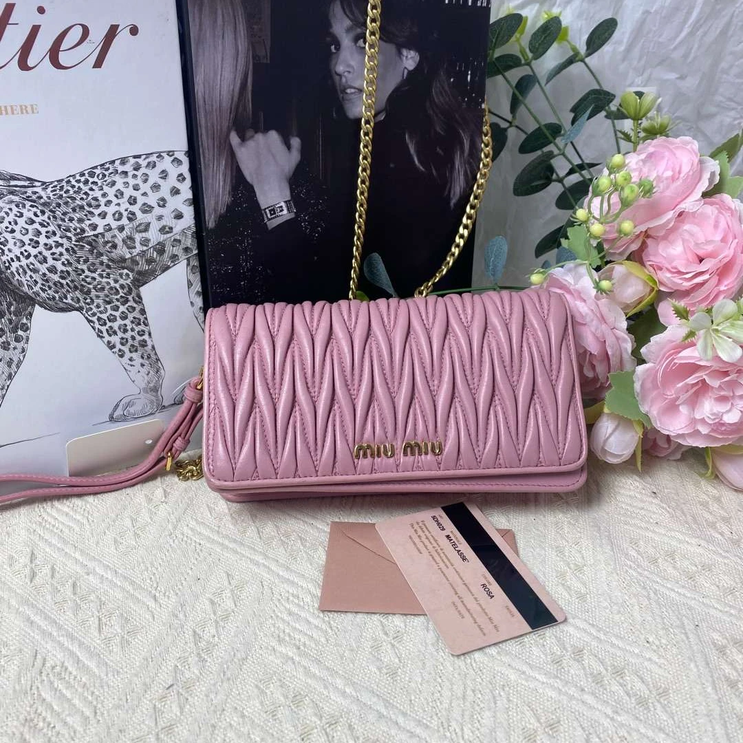 95新 MIU MIU/缪缪 缪缪褶皱包链条包 11438359