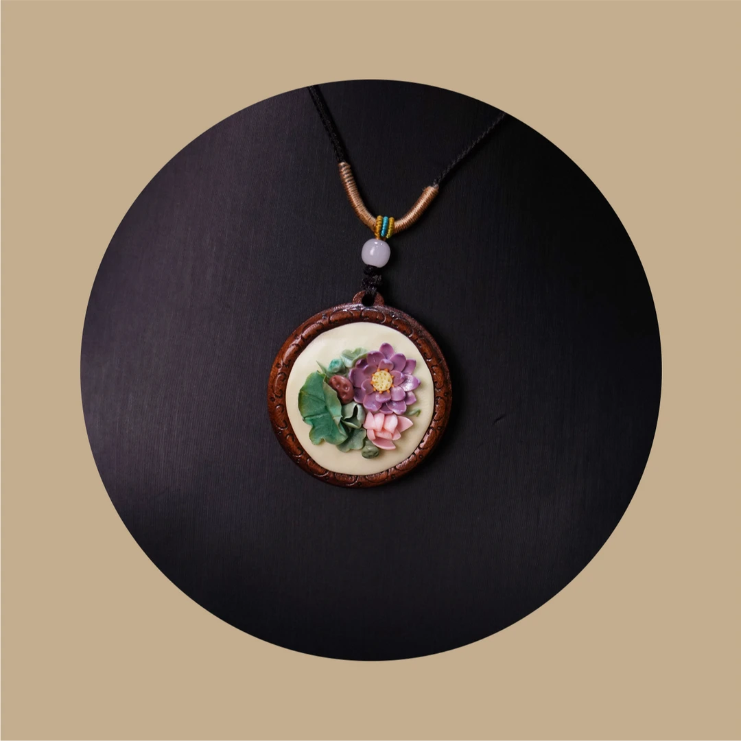 原创软陶手作项链大荷花