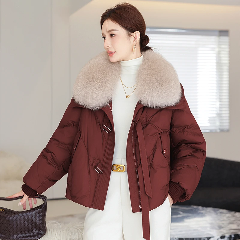 品牌2024冬季新款羽绒服短款女款显瘦鸭绒服可拆卸大毛领皮草外套