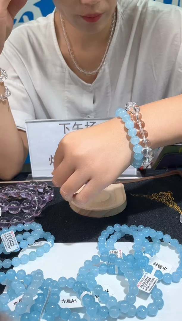 未镶嵌手链水晶44号蓝玉髓天空蓝单圈10+mm