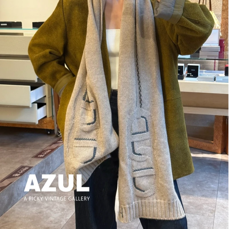 99新 Hermes/爱马仕 灰色羊绒Maillon Shadow印花围巾51880