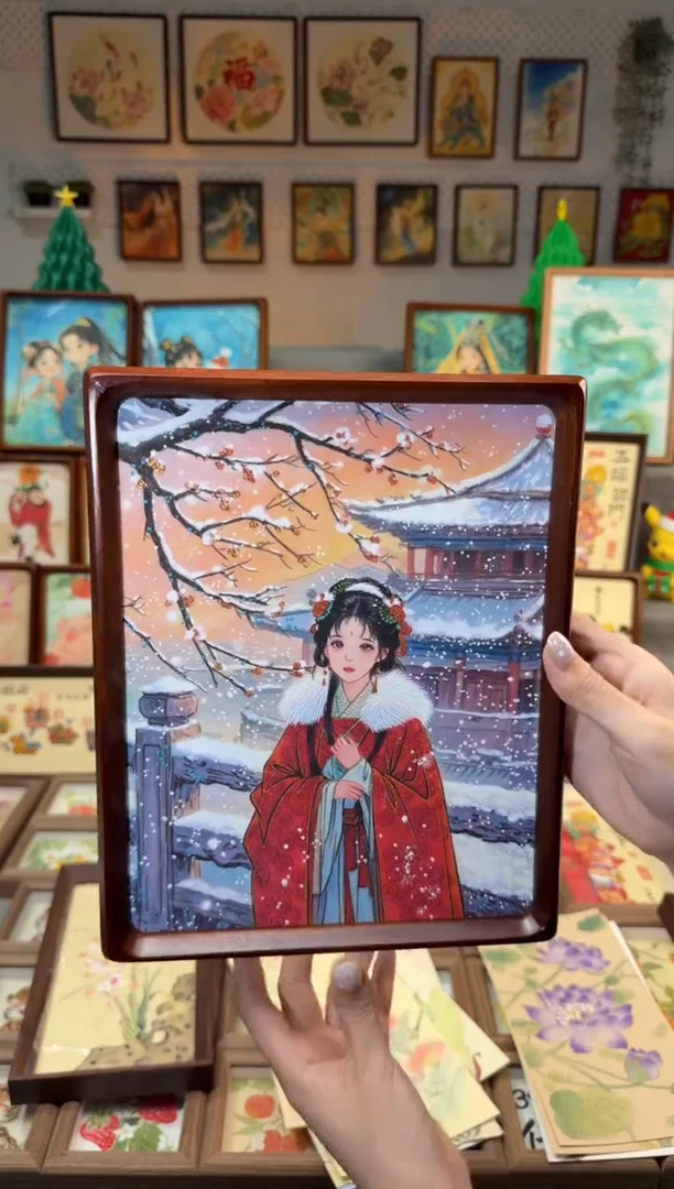 国画披风女孩 手绘国画10