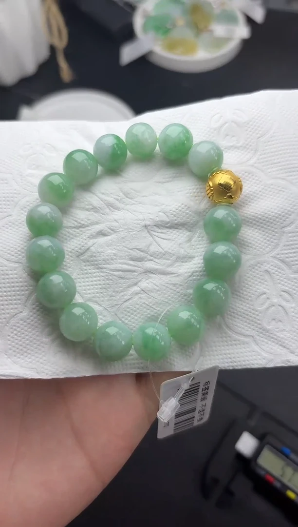 足金镶嵌挂件翡翠手串12mm
