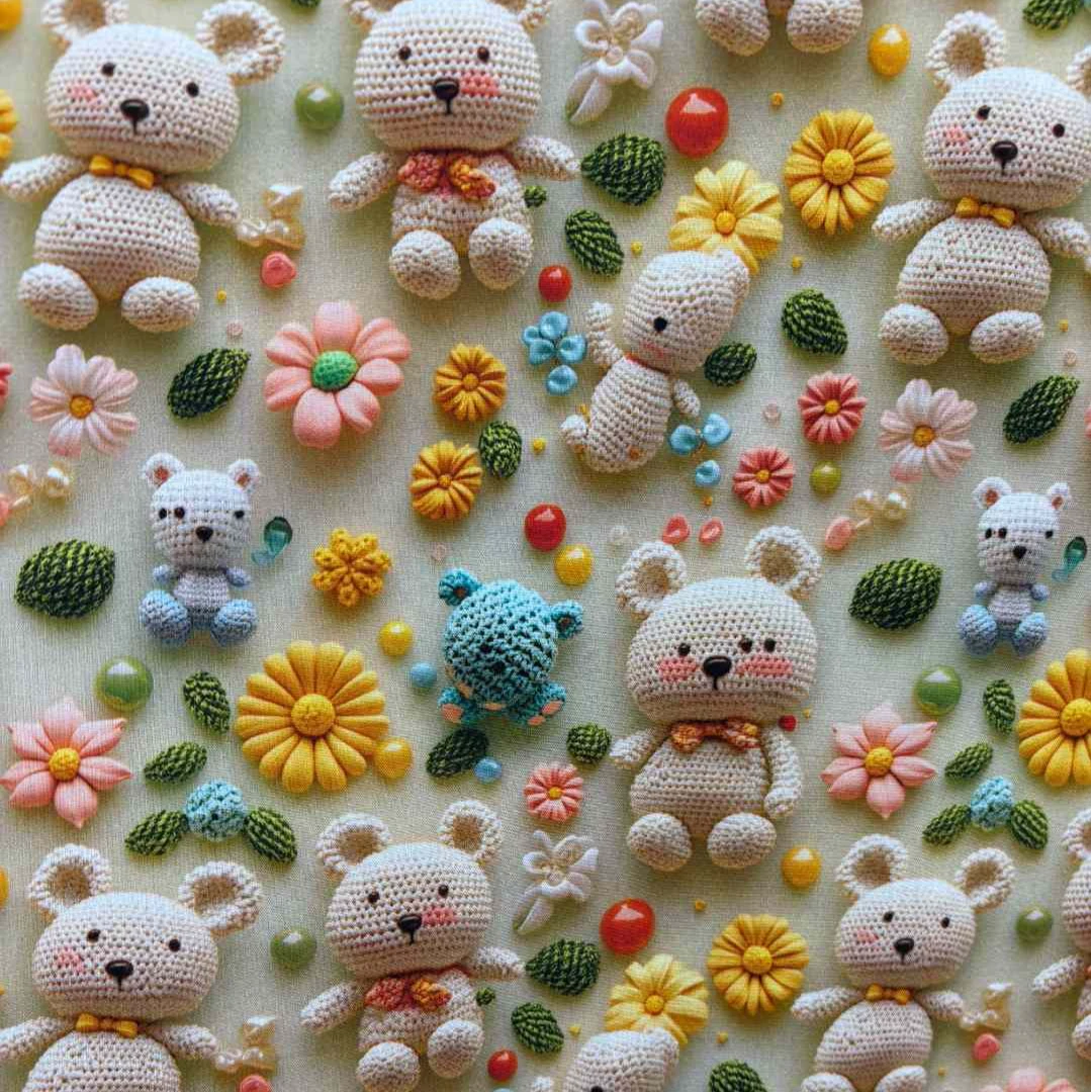 精品棉绸面料卡通毛线小熊