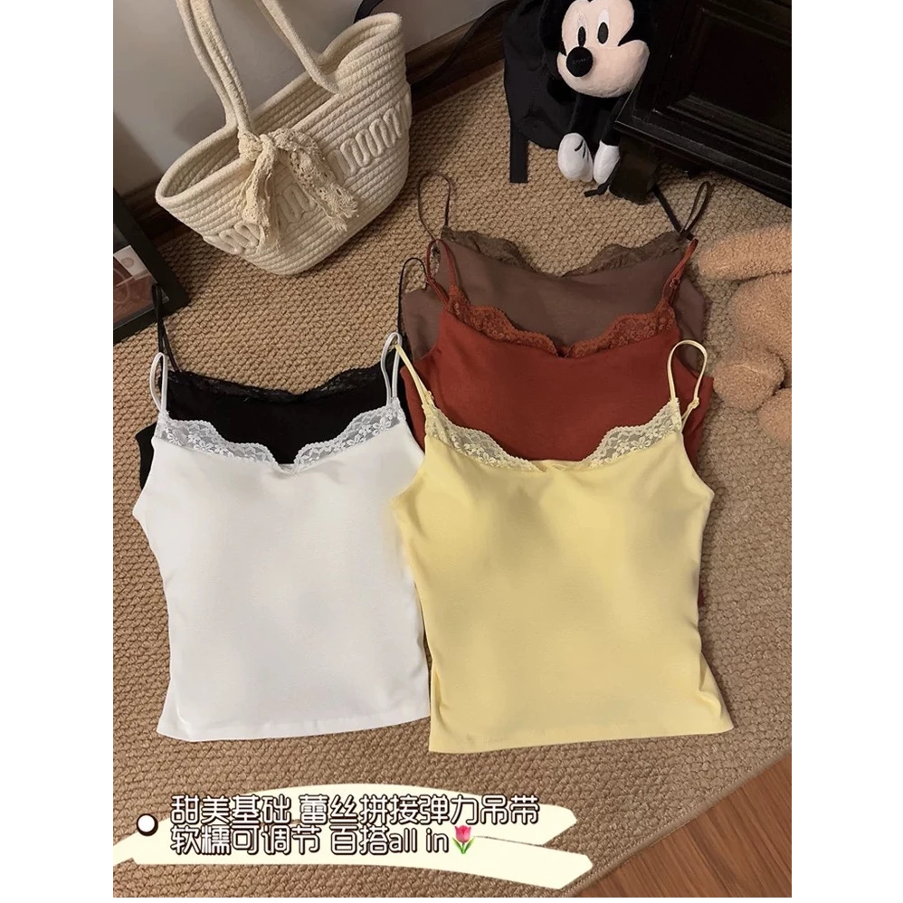 【衣架防尘袋包装】蕾丝V领吊带背心女内搭美背文胸一体带胸垫外穿