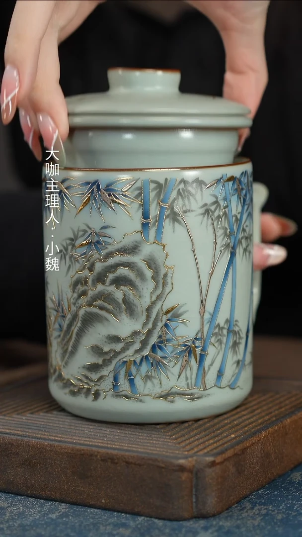 【天青】【汝窑贵器拾竹个人杯】【礼盒装】