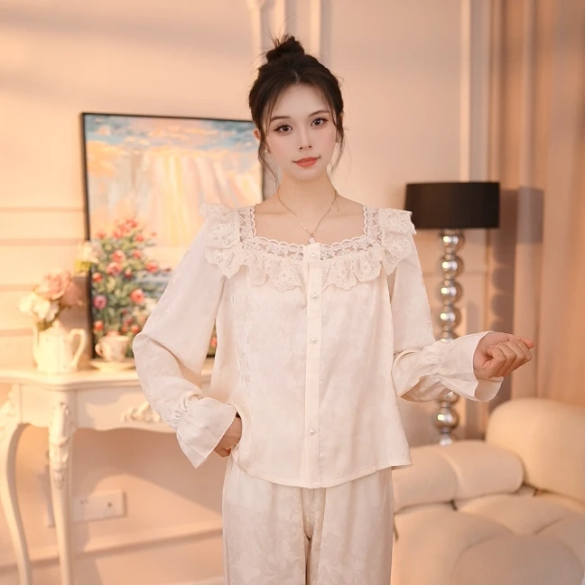 查理夫人【芙蝶】丝款睡衣套装睡衣春季长袖休闲家居服家居服