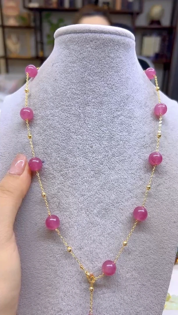 银S925镀金镶嵌颈饰红色碧玺DIY款X565