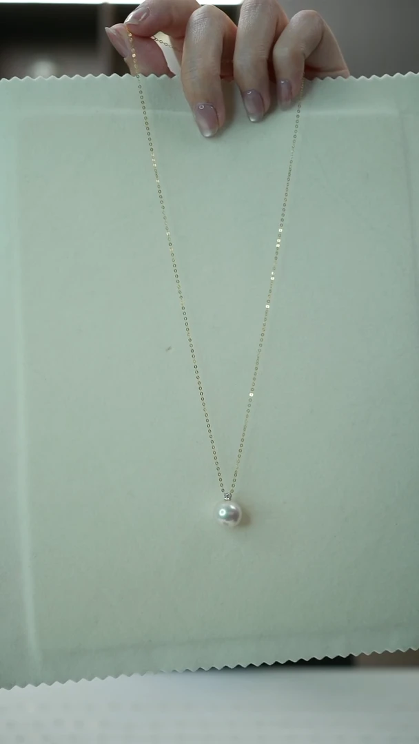 项链18K金镶嵌淡水珍珠戴妃吊坠11-12mm