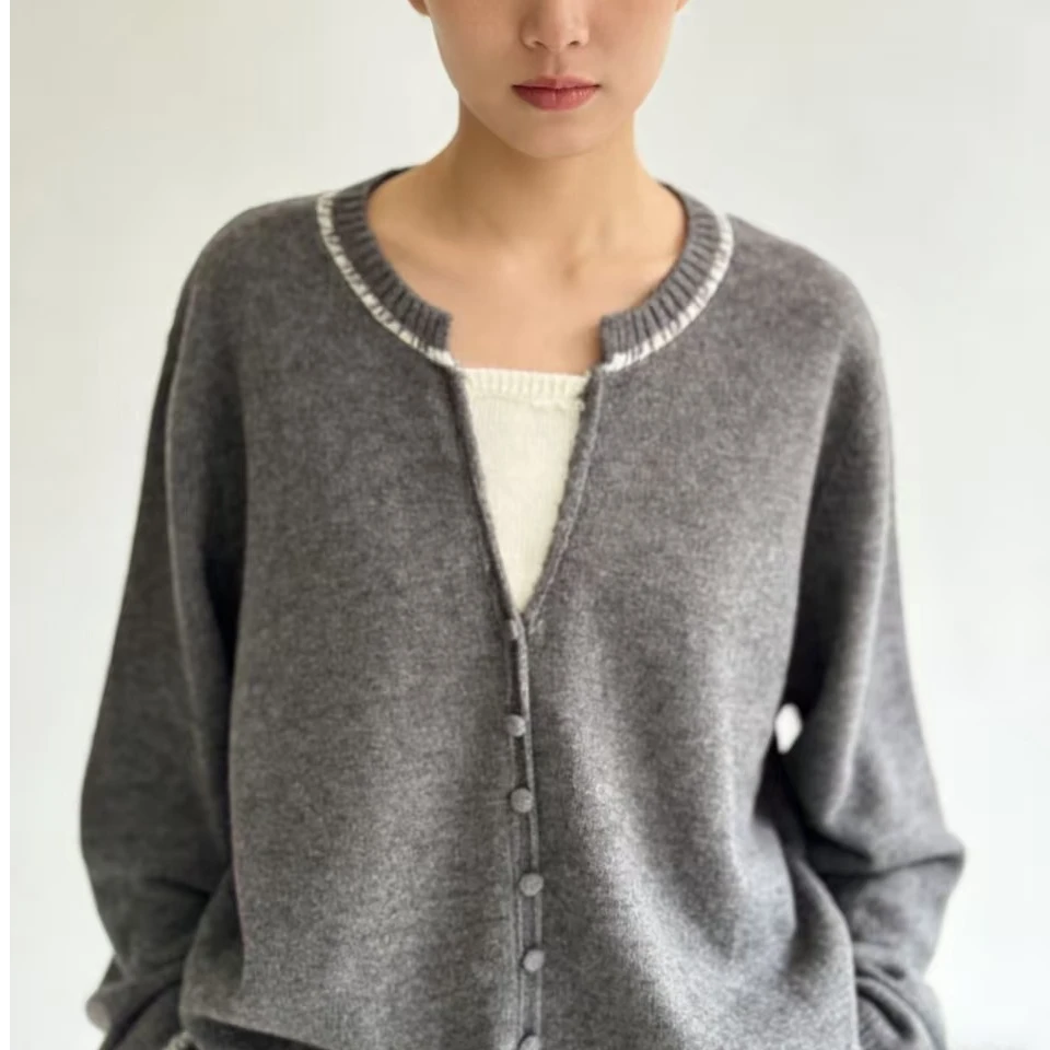 孤品针织--绵羊毛假两件针织衫3017