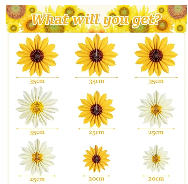 新款雏菊向日葵纸扇花装饰派对布置教室幼儿园悬挂墙壁挂饰装饰
