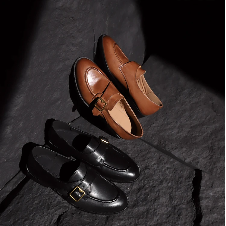 牛皮1.5公分/复古英伦风百搭软底真皮女鞋圆头粗跟春秋时尚乐福鞋