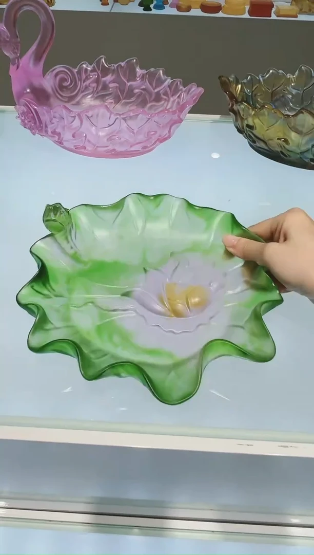 手工艺品琉璃古法琉璃大号荷花果盘