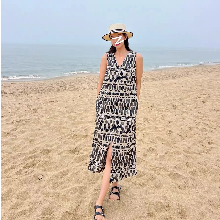 BENYI/本异 天丝亚麻宽松圆领老钱风无袖连衣裙两穿长款背心裙