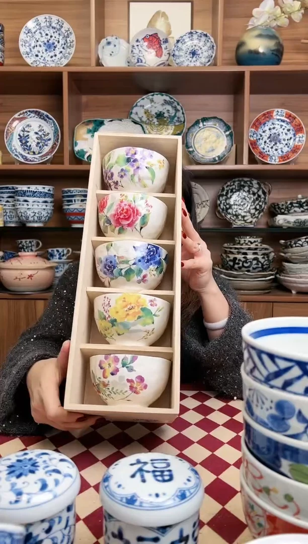 【闪购商品】瓷片玫瑰吉祥饭碗5件套