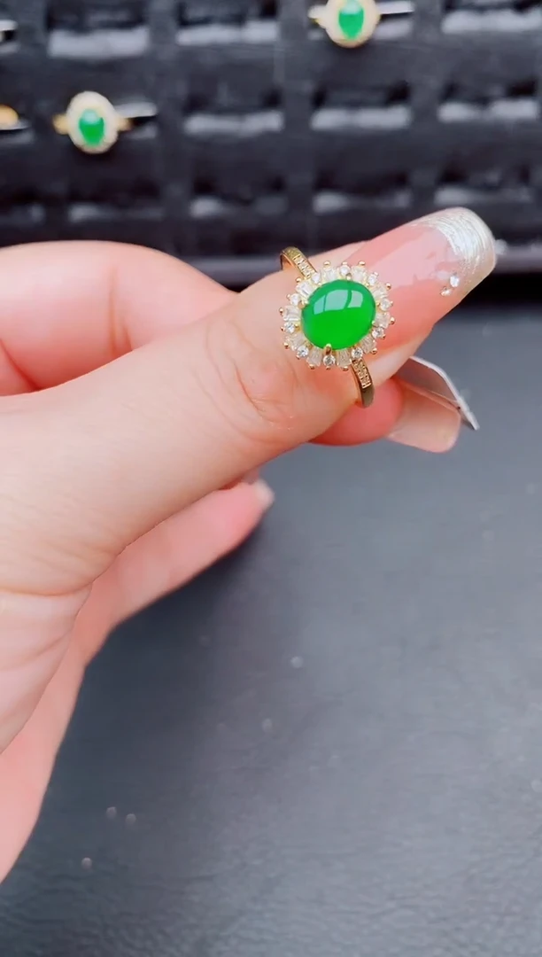 翡翠戒指银S925镶嵌天然a货翡翠99