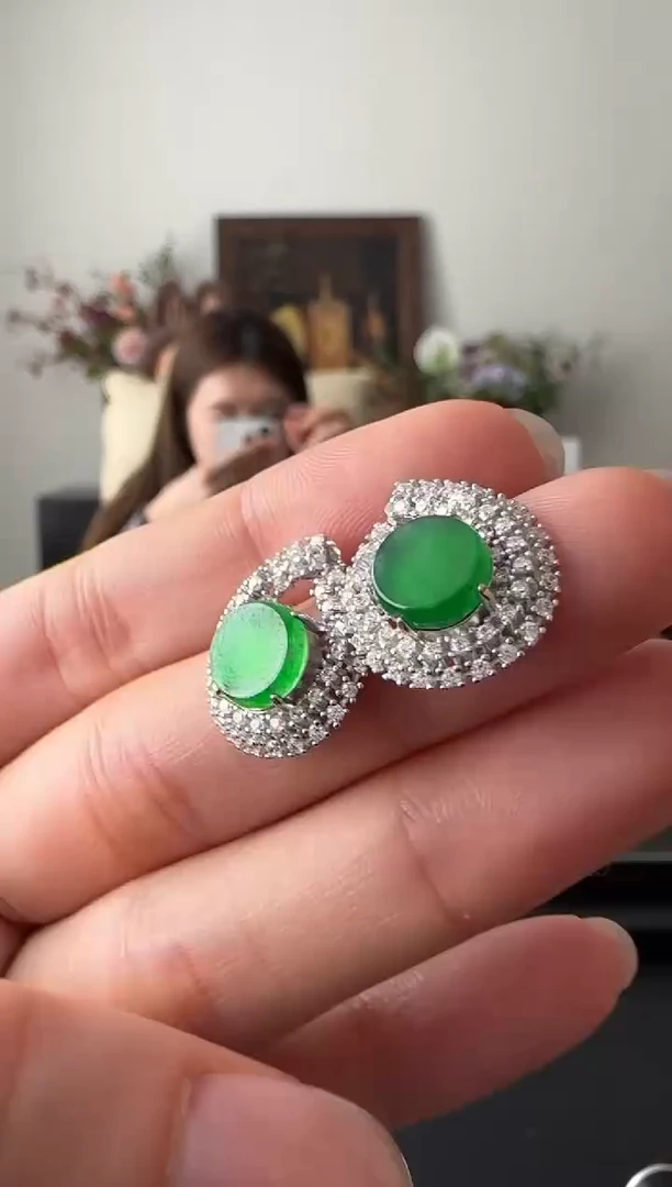 【闪购商品】翡翠耳饰银S925镶嵌没有鉴赏期