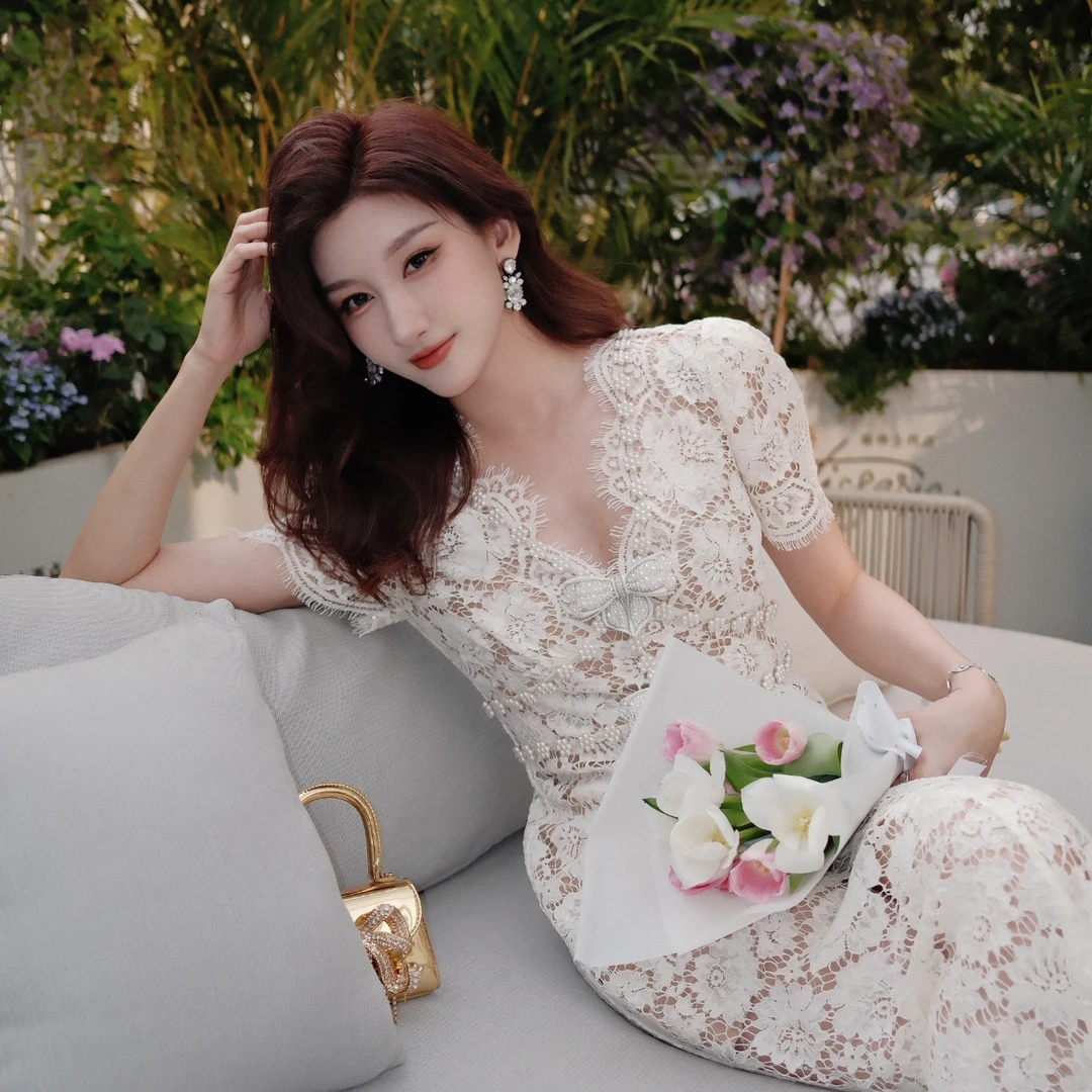 【500-550】法式蓝色碎花连衣裙女夏款