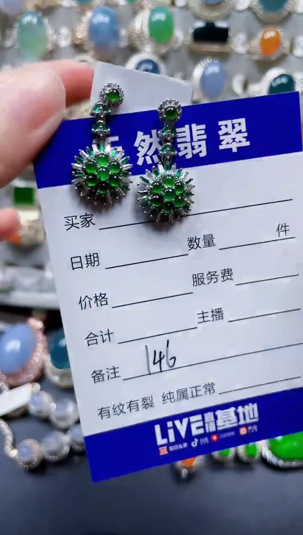 银S925镶嵌翡翠耳饰146