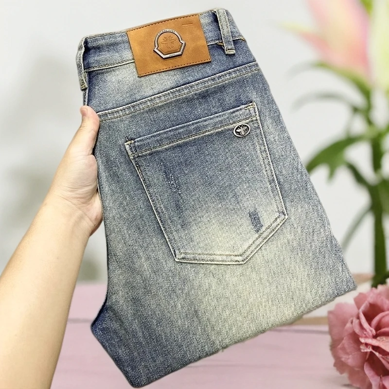 维斯克纳美式休闲做旧黄泥色牛仔裤男士直筒宽松潮流百搭夏季裤子