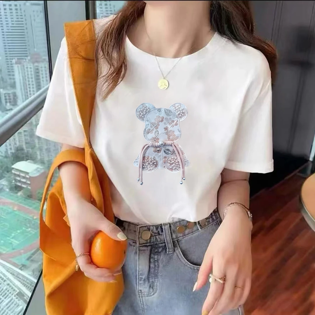 圆领时尚国潮男女情侣同款休闲百搭透气短袖T恤-抽绳小熊