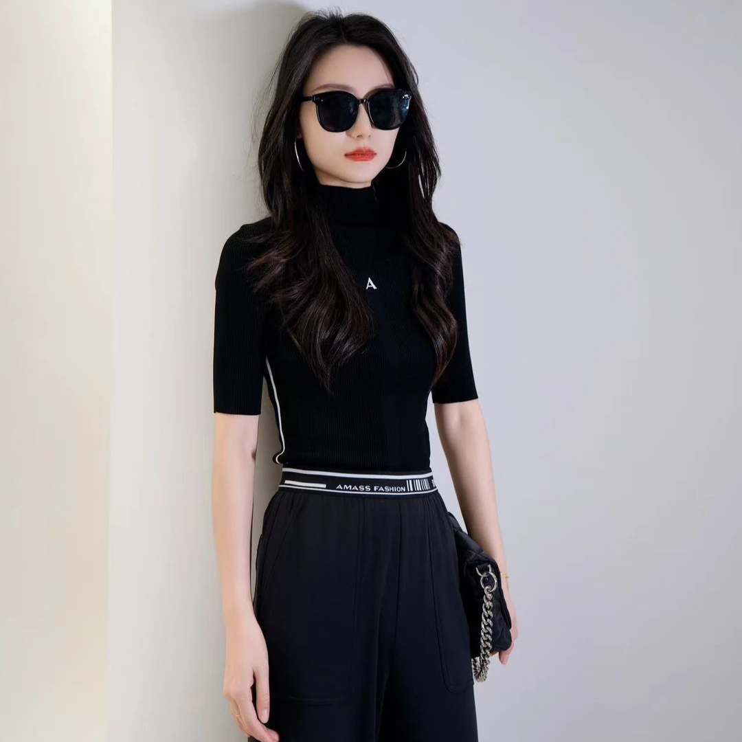 阿玛施AMASS【墨画丹青】百搭时尚个性修身短袖套头针织衫538063