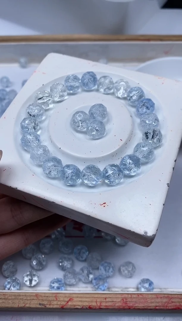 水晶珠宝半成品未镶嵌A1539 海蓝水晶切面10mm10个9.9元