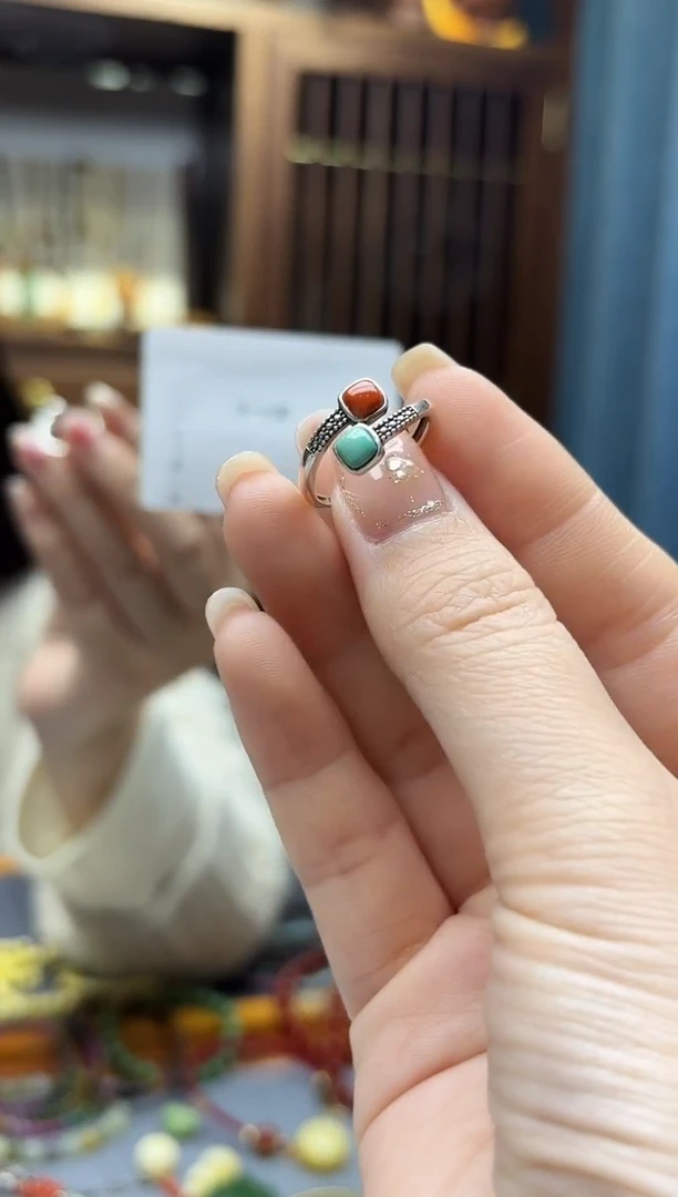 银S925镶嵌绿松石戒指s925银松石戒指GW