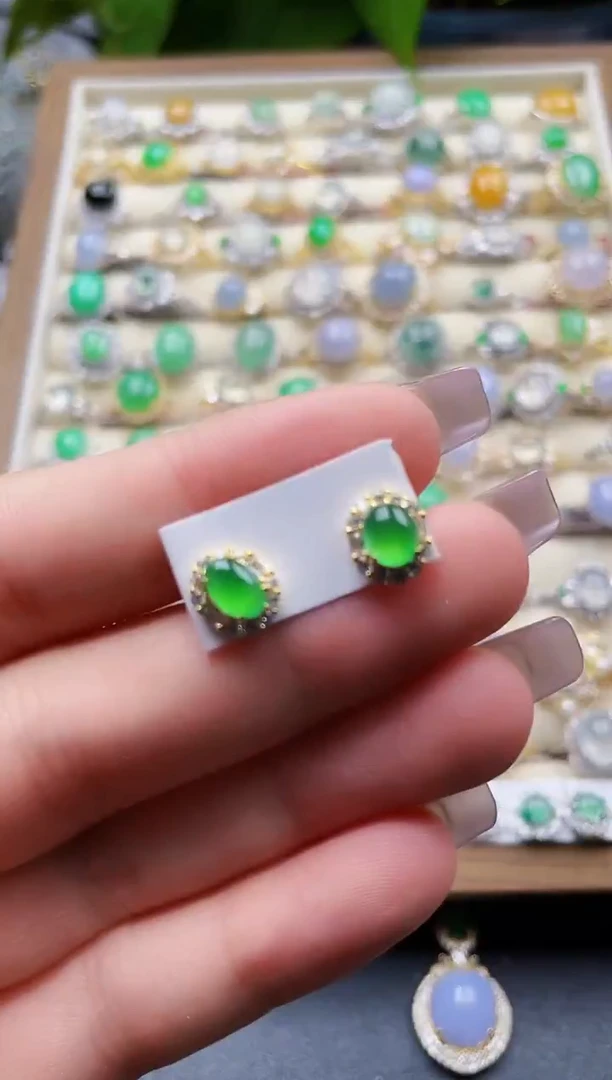 银S925镶嵌翡翠耳饰132