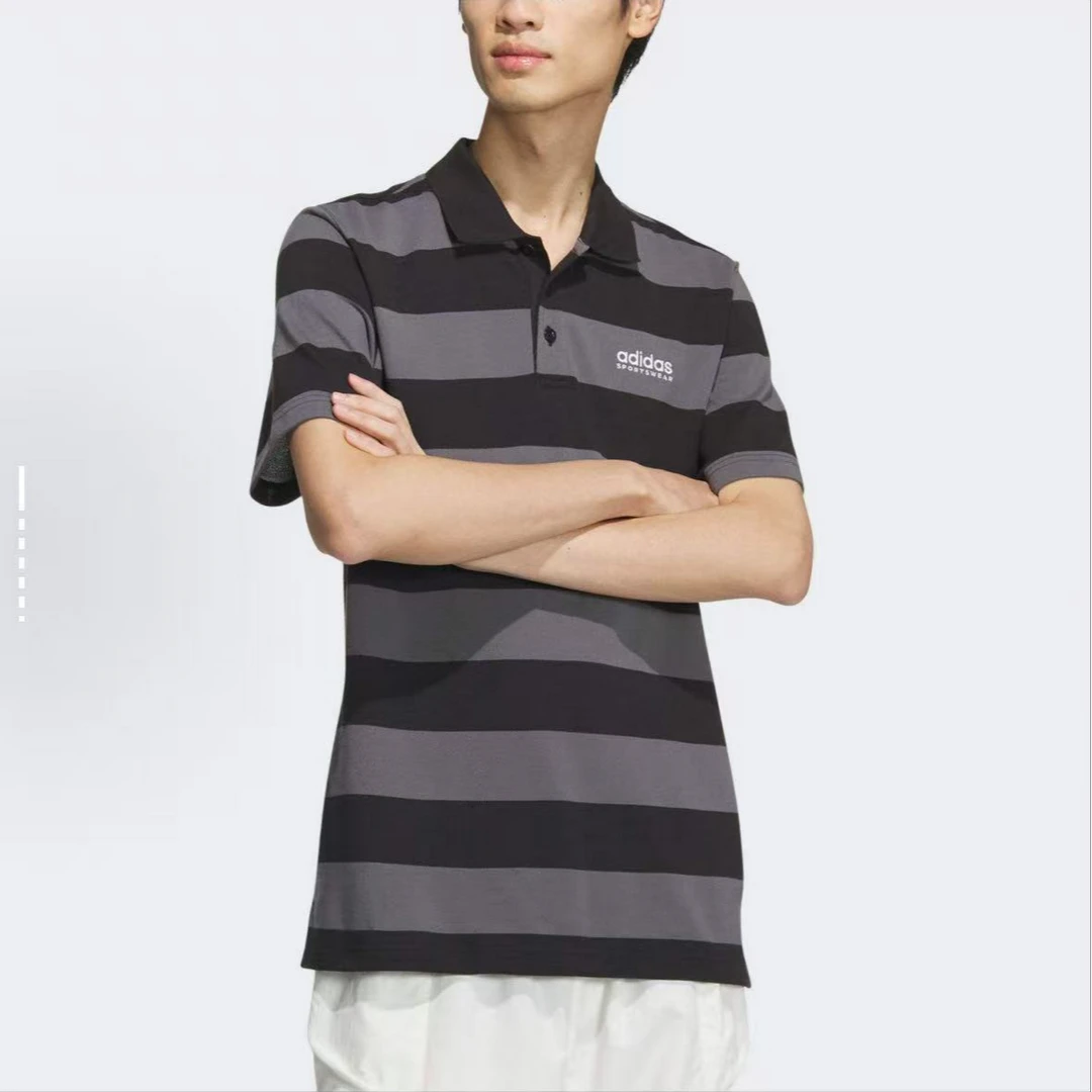得adidas/阿迪达斯 休闲运动短袖Polo衫 男款 黑色/深灰JI9057
