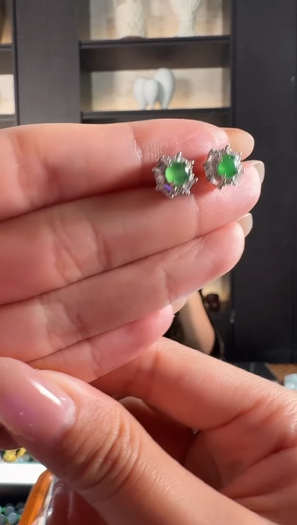 银S925镶嵌翡翠耳饰17