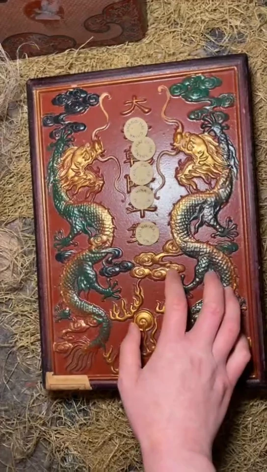 木高端精美红漆器浮雕双龙盒子一件链接