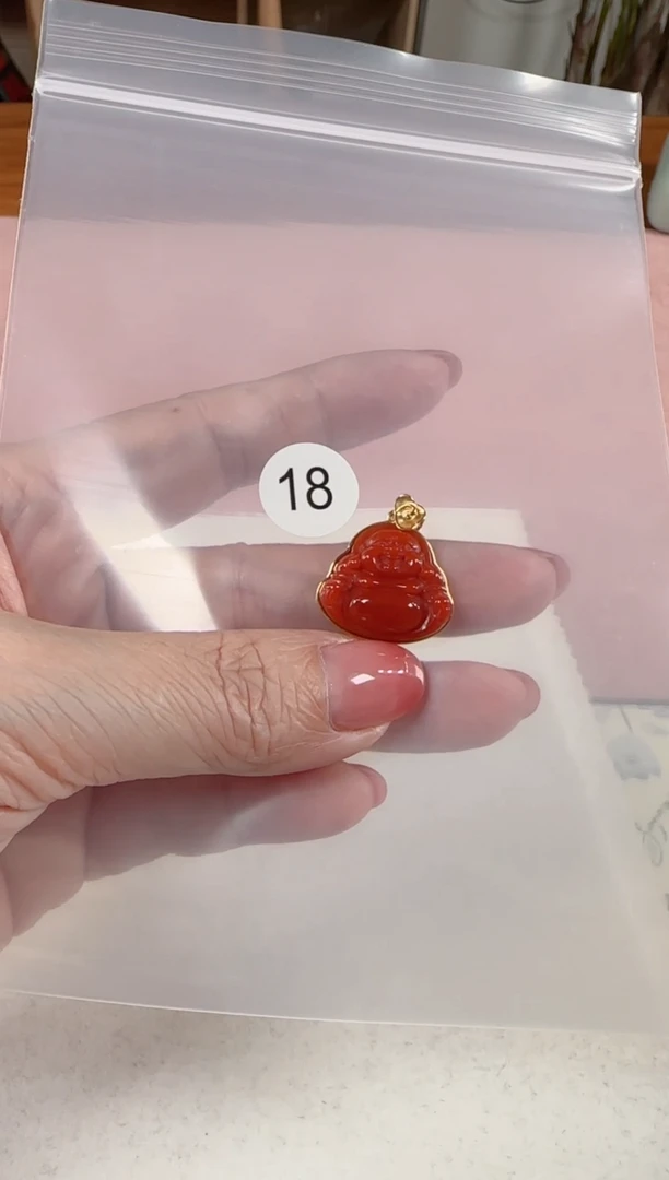 南红玛瑙18K金镶嵌吊坠(不含链)原矿无优化无裂吊坠佛公