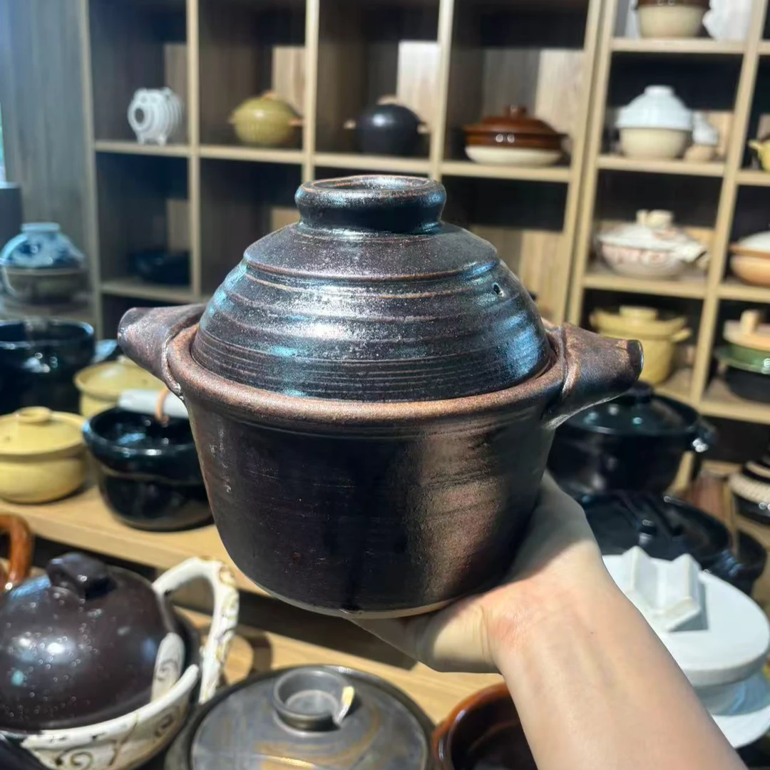 微瑕 日本原装进口独步炎双盖陶土米饭锅 陶锅