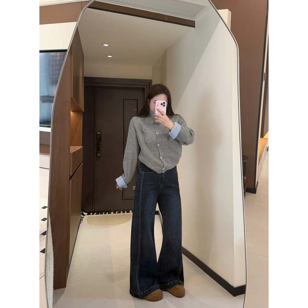 2025新款不贴腿牛仔裤女新款秋冬季复古显瘦高腰宽松直筒微喇裤