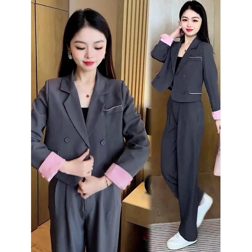 职业西装套装女春季新款时尚气质显瘦国风短款休闲西装西裤两件套