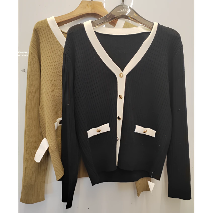 X-MOOM2024秋冬女士新款撞色开衫ZWDWB81872