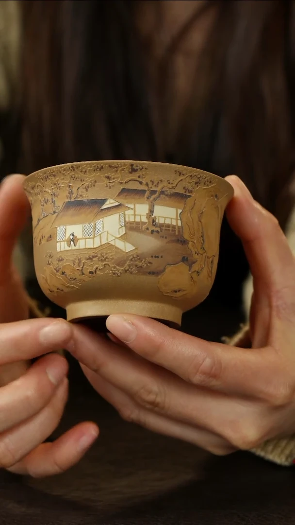 茶杯紫砂廖瑞琪山居秋鸣图 主人杯