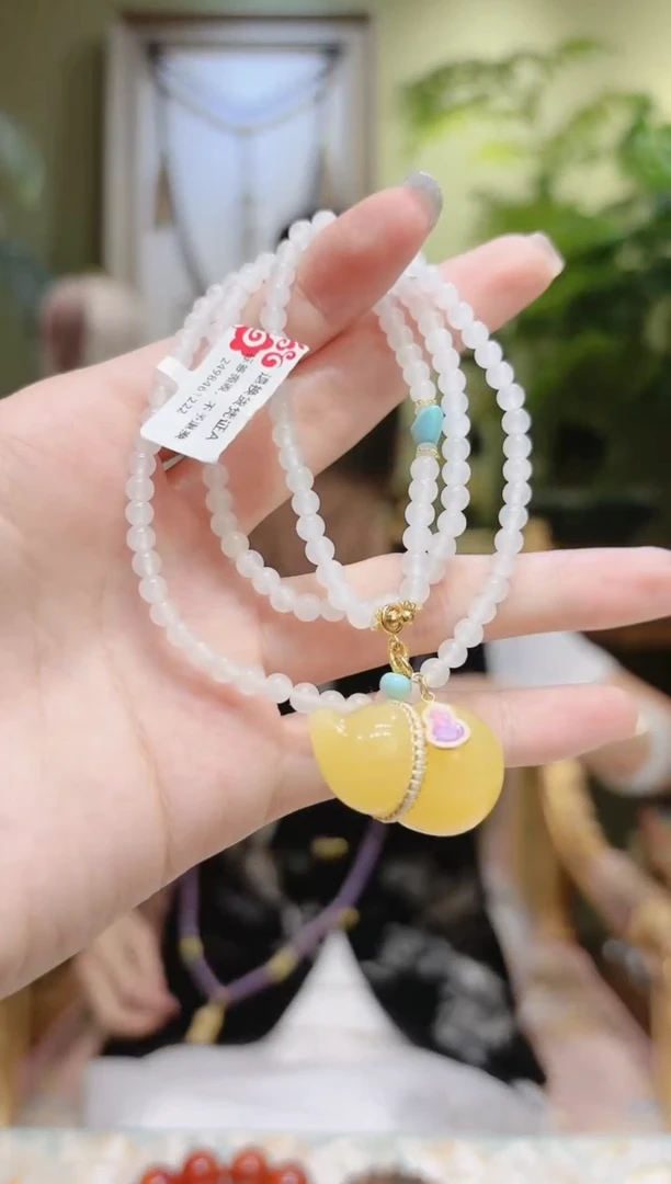 【闪购商品】和田玉项链18K金镶嵌蜜蜡葫芦和田玉项链