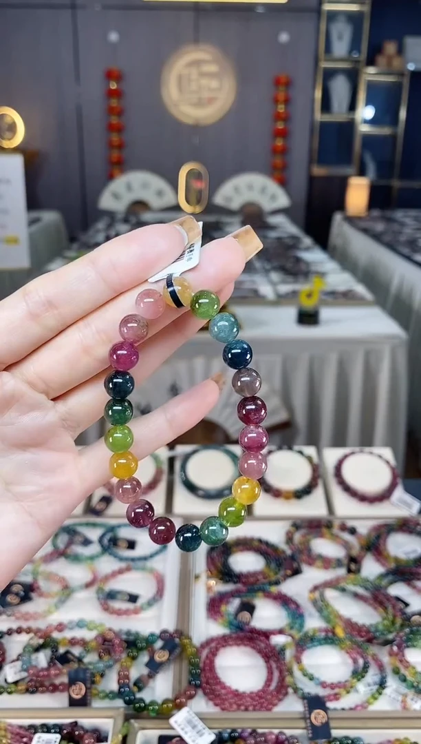 未镶嵌老矿碧玺色标彩虹单圈手串8mm+碧玺dan多样性发货一条