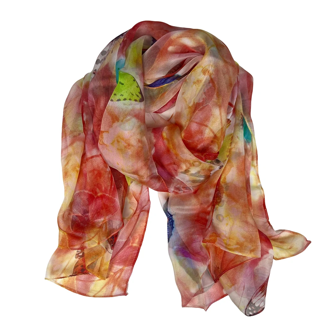 175*110长丝巾成人薄款森系少女风穿搭花朵丝巾花色金秋花丝百搭