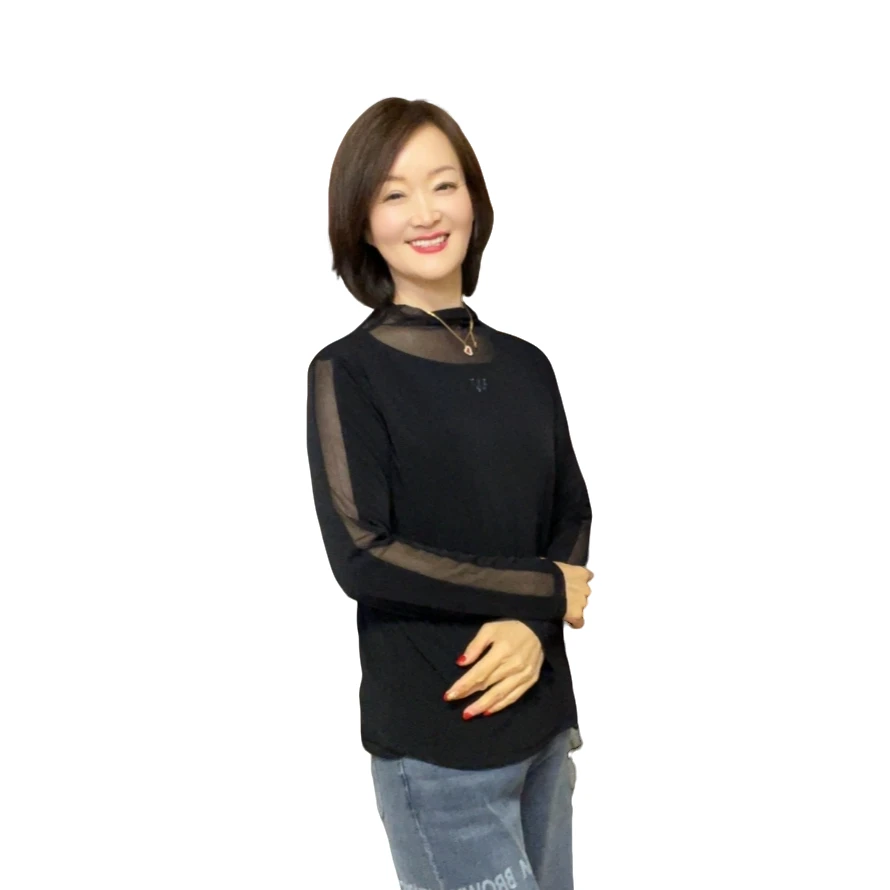 【延姐服饰2】2025新款韩国网纱烫钻弹力修身大码女士上衣打底衫