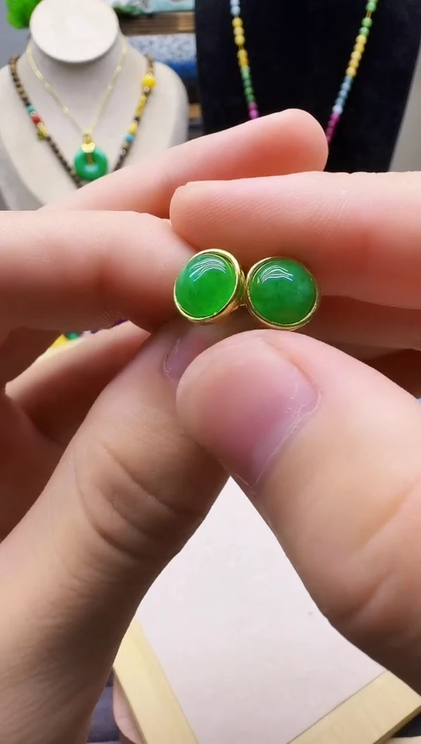 翡翠14K金镶嵌耳饰E144