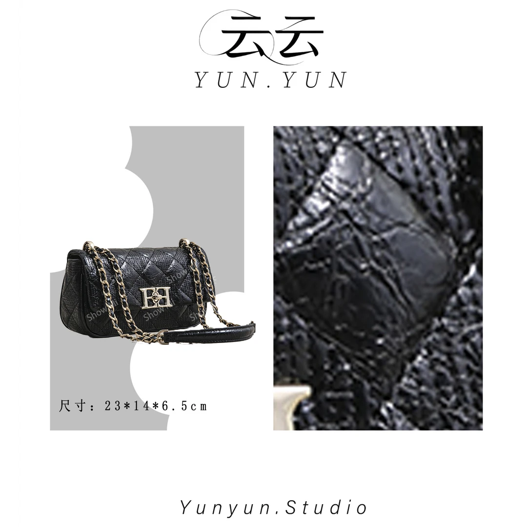 【云云甄选】SK-92876-黑色 做旧黑色纯色菱格单肩包洋气单肩百搭