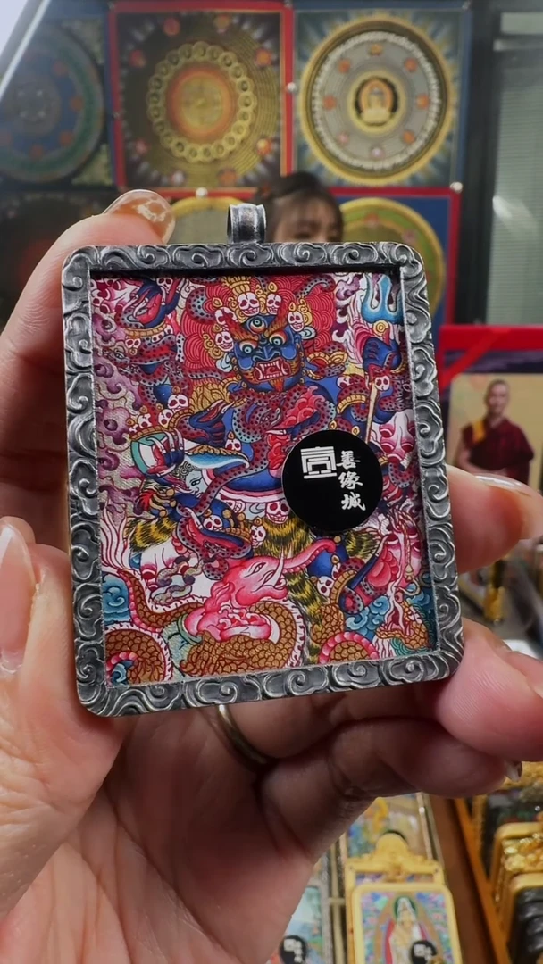 吊坠壹善缘城手绘唐卡六臂大黑天铜壳双面